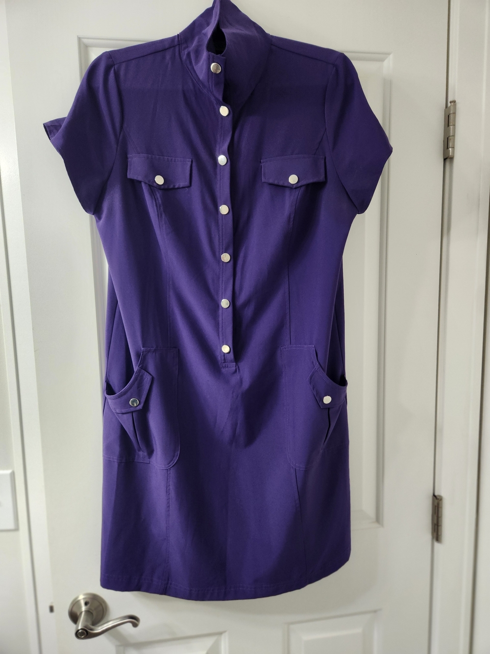 Chico's Women's Short Sleeve Purple Button-Front Shift Dress